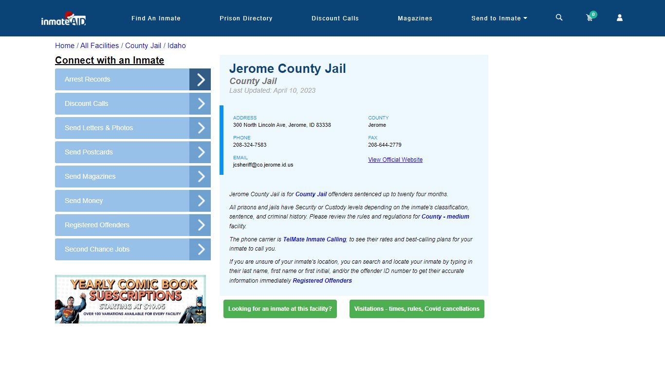 Jerome County Jail - Inmate Locator - Jerome, ID